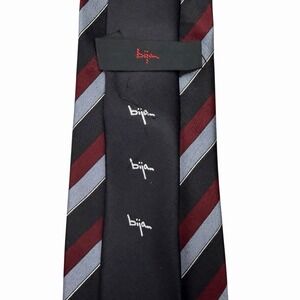 Bijan Men's Tie Striped Burgundy/Black/Gray Satin Silk 3 3/8" (W) x 60" (L) euc